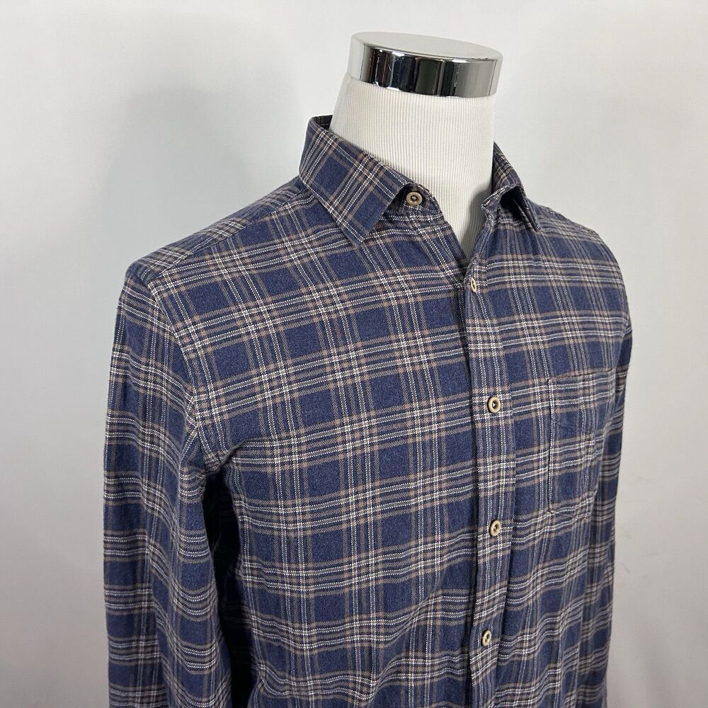UNTUCKit Medium Slim Fit Flannel Shirt Blue Beige Plaid 100% Cotton Casual